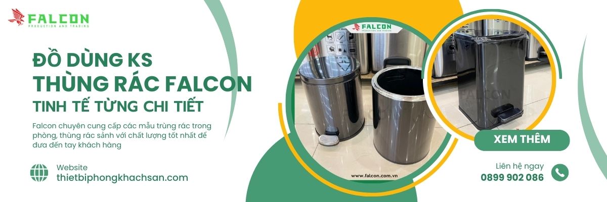 banner thùng rác khách sạn Falcon