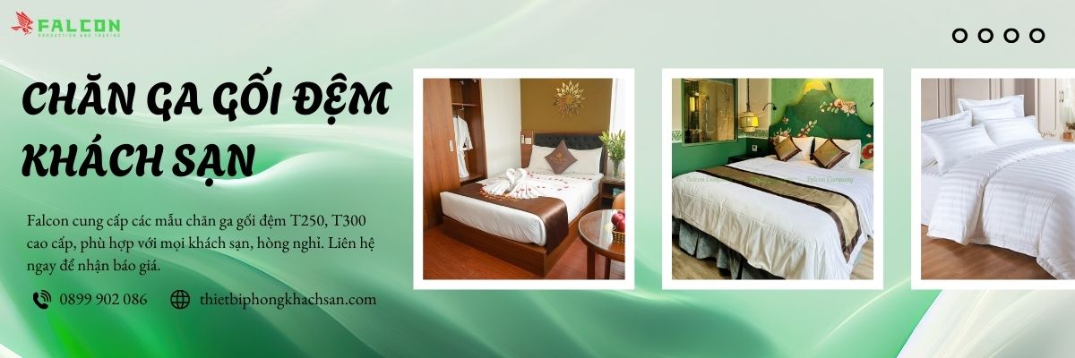 banner chăn ga gối đệm khách sạn Falcon