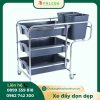 Xe đẩy dọn dẹp thùng nhựa cán inox