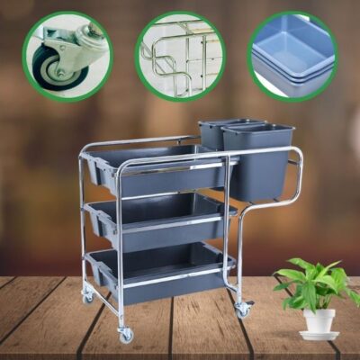 Xe đẩy dọn vẹ sinh thùng nhựa