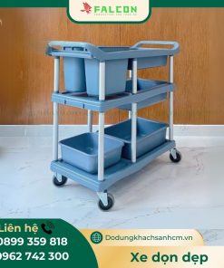 Xe đẩy dọn dẹp thùng nhựa, khung nhôm chịu lực