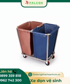 Sản phẩm xe để đồ dơ khách sạn 2 túi đựng