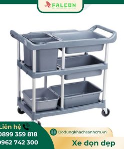 Xe đẩy dọn dẹp thùng nhựa, khung nhôm chịu lực