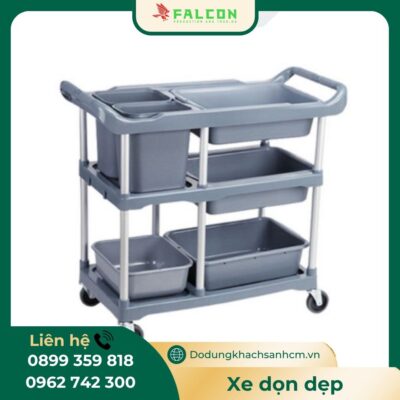 Xe đẩy dọn dẹp thùng nhựa, khung nhôm chịu lực