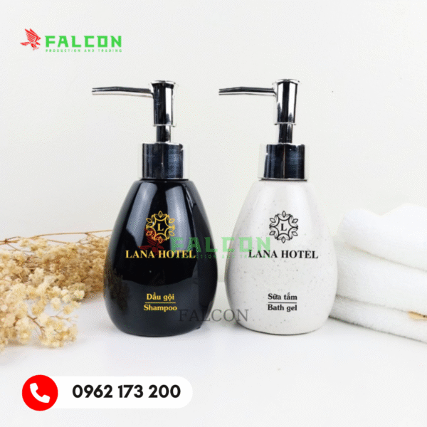 Bình đựng dung dịch bằng gốm sứ có in logo